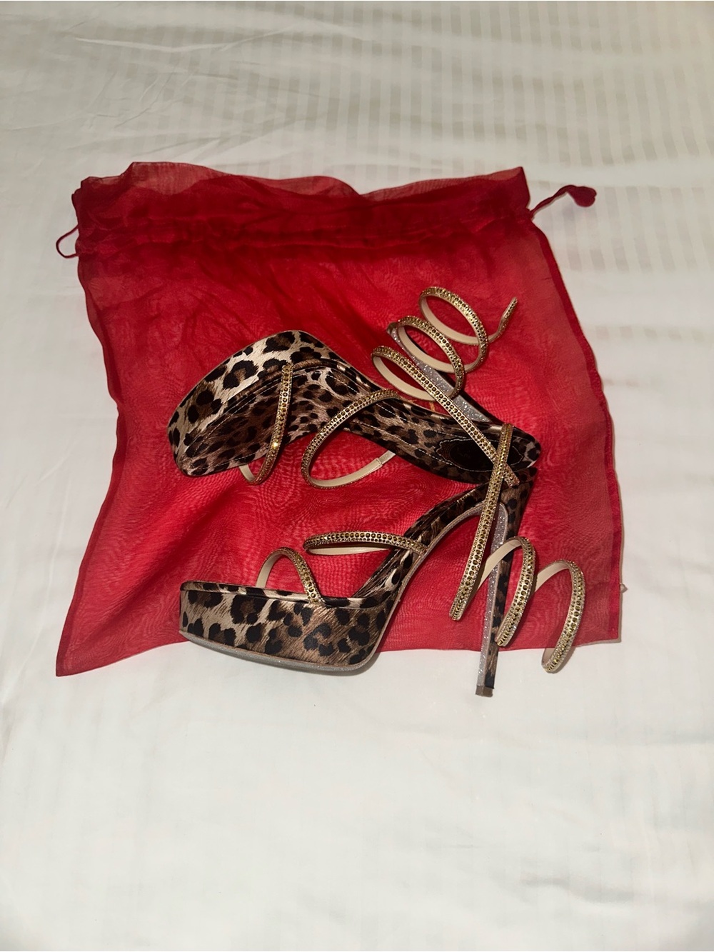 Rene Caovilla Gold Spiral-Strap Leopard Sandals - Picture 4 of 6